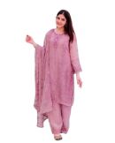 RKB INDIA Women's Faux Georgette Embroidery Work Straight Kurti with Pant and Dupatta Set