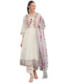 INDO ERA Women's Silk Blend Embroidered A-Line Kurta Pant with Dupatta Set