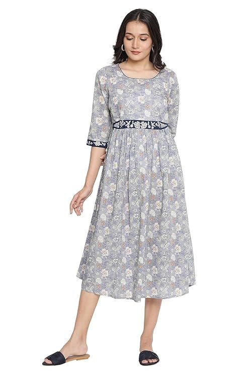 Aurelia Women Fit and Flare Knee-Length Cotton Gathe Dress