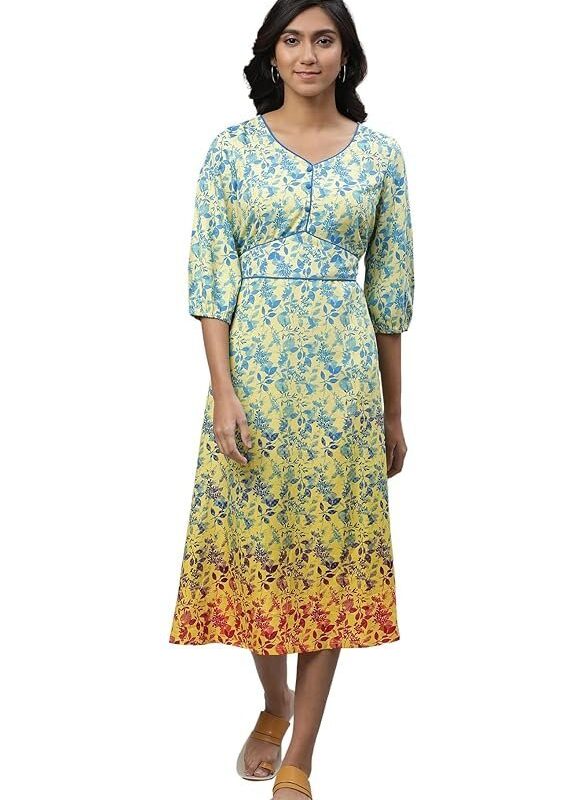Aurelia Women's Mellow Floral Printed Below The Knee A-Line Dress