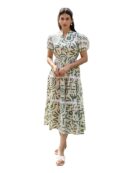 FIORRA Women's Off-White Printed Cotton Midi Dress