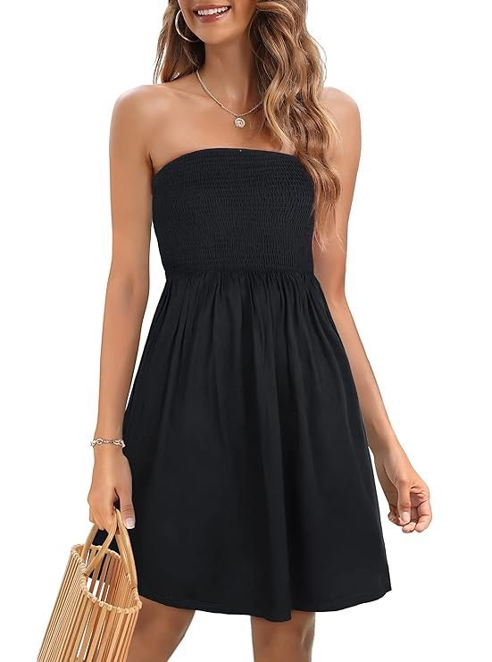 Summer Dress for Women Beach Boho Strapless Cover Ups Off Shoulder Floral Sundresses