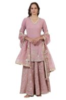Wishful Women's Pink A-line Kurta, Culotte & Dupatta for women