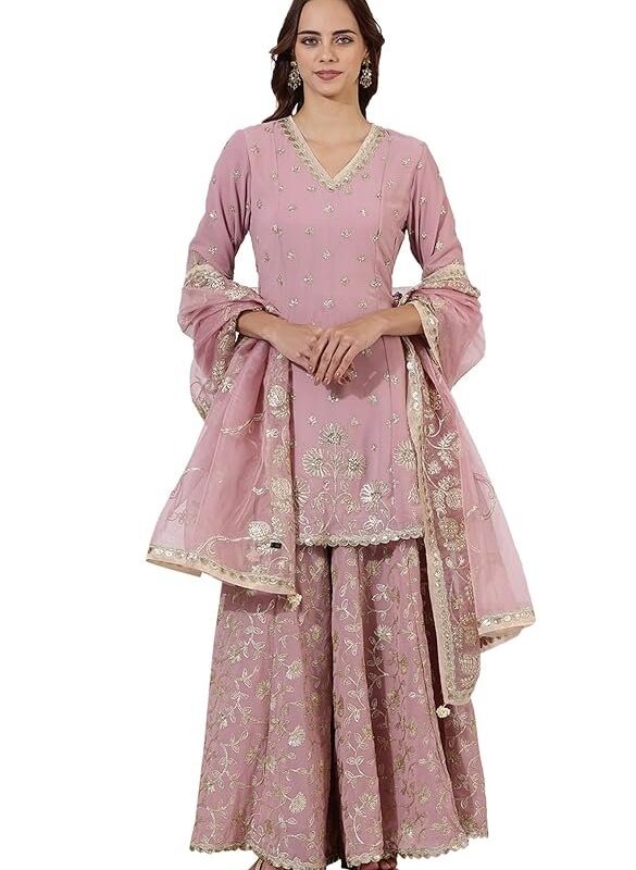 Wishful Women's Pink A-line Kurta, Culotte & Dupatta for women