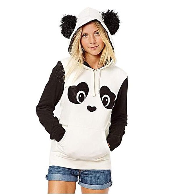 oiry Fashionable Women's Printed Contrast Pocket Hooded Fleece Top Sweater