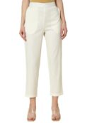 FIORRA Womens Mid Rise Cotton Solid Narrow Pant