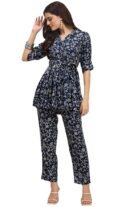 RICHIK Women's Collared Cord Set|Kurta Set for Women|Printed Kurta with Pant for Women