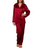 DEHMAN 100 Percent Silky Satin Silk Luxury Pajamas Pure Full Length, Women Sleepwear,Silk Pajams Silky Nightwear, Silky Satin slipwear