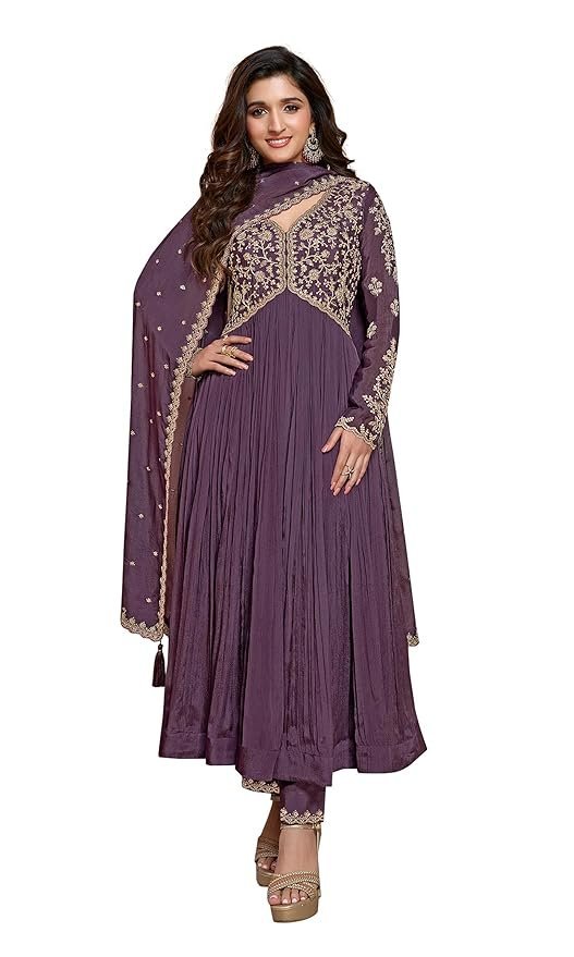 TRENDMALLS Women's Silk Blend Embroidery Alia Cut Kurta Pant Set with Dupatta
