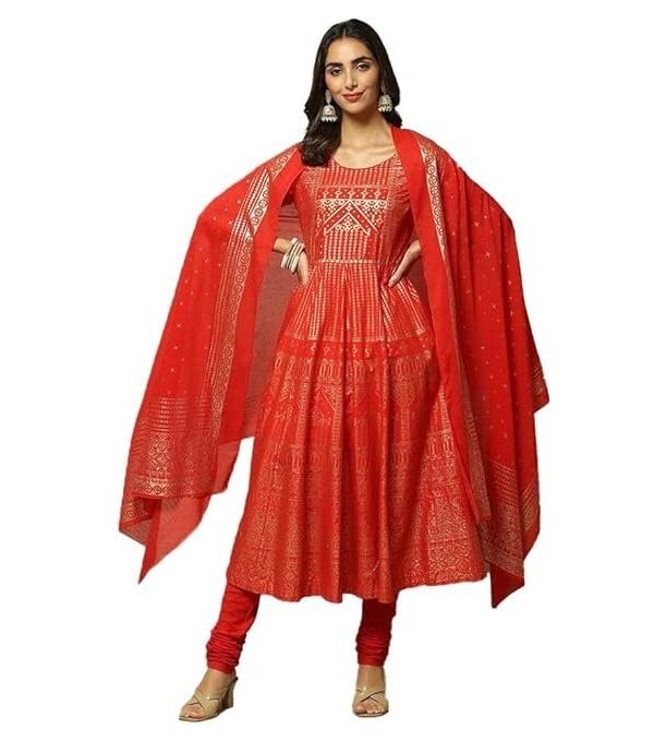 BIBA Women Cotton Anarkali Kurta Churidar Suit Set