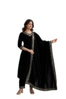 TRENDMALLS Women's Velvet Embroidery Salwar Suit Set Kurta Pant with Dupatta for Women