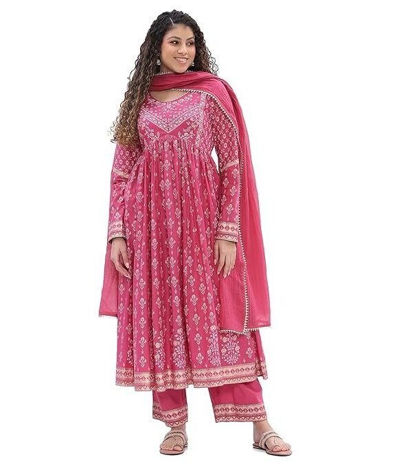 BIBA Women Cotton Printed Anarkali Suit Set