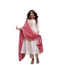 GEETHA CREATION Classic Red & Ivory Ethnic Dress for Women – Embroidered Silk Ensemble with Dupatta