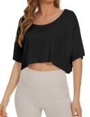 MISSACTIVER Women's Oversized Half Sleeve Boat Neck Crop Tee Shirt Workout Off Shoulder Relaxed Basic Cropped T-Shirts Top