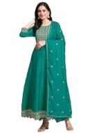 TRENDMALLS Women's Art Silk Embroidery Salwar Suit Set A line Pleated Kurta Pant with Dupatta