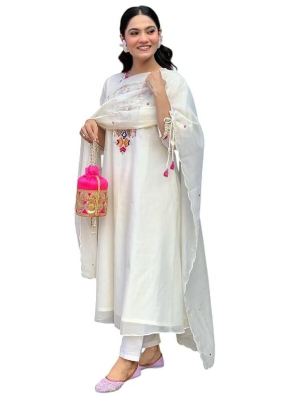 NEW DHARINI Women's Cotton Mirror Work Embroidered Straight Kurti with Pant and Dupatta Set