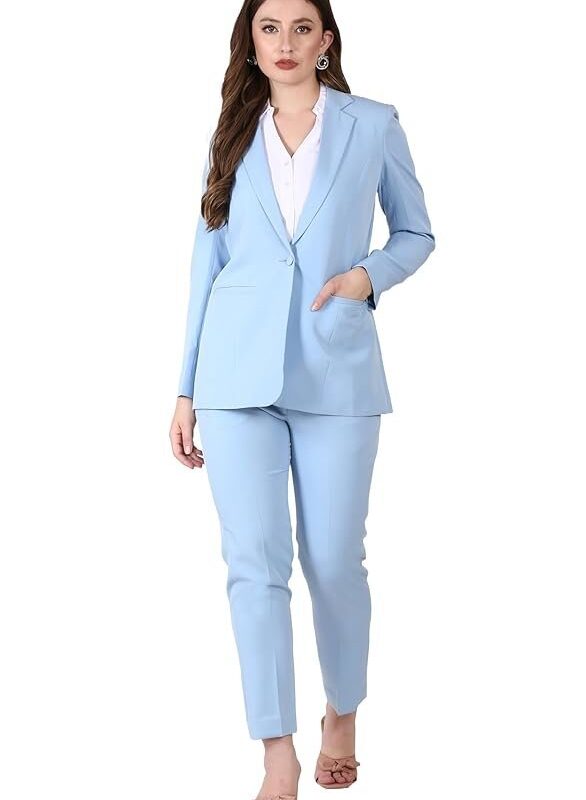 EDENRYD Women's Formal Pant Suit Set | Single Button Blazer with Straight-Leg Trousers | Elegant Workwear for Office & Business Meetings