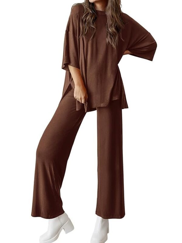PRETTYGARDEN Women's 2 Piece Outfits Casual Short Sleeve Pullover Tops and Wide Leg Pants Lounge Sets Tracksuits