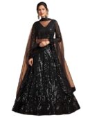 Zeel Clothing Women's Black Soft Net Sequins Embroidered Semi-Stitched New Lehenga Choli with Dupatta