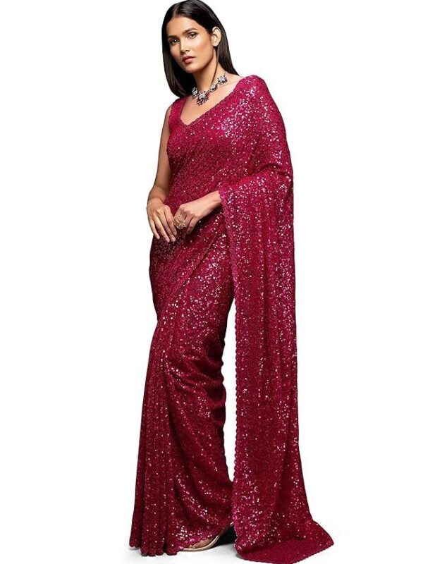 Zeel Clothing Women's Sequins Work Heavy Georgette Saree with Blouse