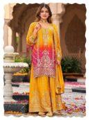 INDO ERA Women's Silk Blend Embroidered Straight Kurta & Palazzo with Dupatta Set