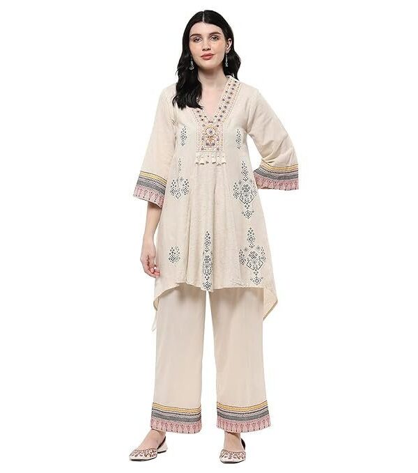 BIBA Women Cotton Anarkali Dyed Suit Set