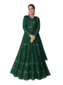 Miss Ethnik Women's Faux Georgette Stitched Top With Unstitched Santoon Bottom and Dupatta Full Sleeve Embroidered Anarkali Gown