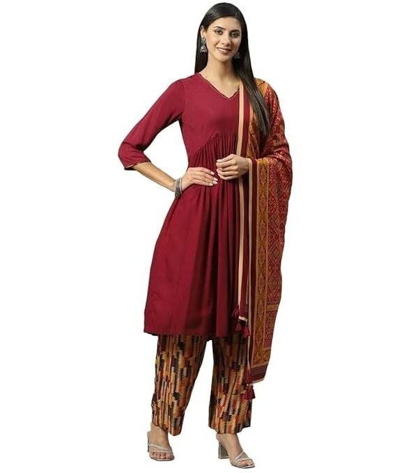 BIBA Women LIVA A-Line Kurta Palazzo Suit Set