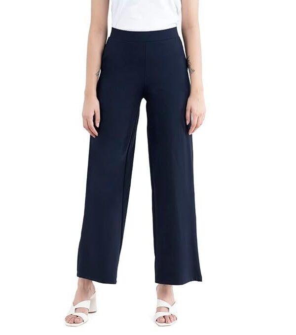 FableStreet Women's Livin Air Wide Leg Navy Blue Pants