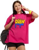 LEOTUDE Women's Cotton Oversized Fit Half Sleeve Oversized Tshirt, Round Neck Longline Drop Shoulder | ful Printed T-Shirt