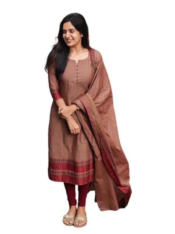 Sagar Collection Women's by Dark Brown Kanchi Cotton Kurta with Pent and Dupatta Suit Set.