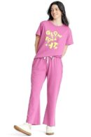 ZEYO Night Suit for Women's Typography Printed Cotton Night Dress of Top and Wide Bottom Pyjama