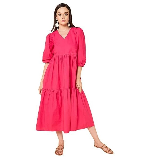 HIGH STAR Women's Cotton Pleated Maxi Casual Dress