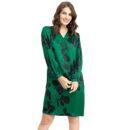 FableStreet Women's V-Neck Green Satin Floral Dress