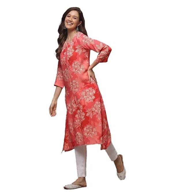 BIBA Women Rayon Regular Fit Liva Straight Printed Kurta