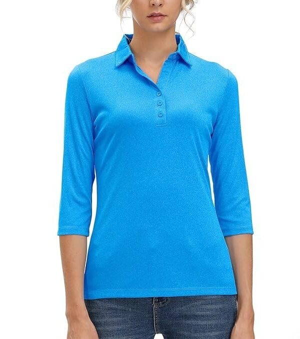 Women's Soft 3/4 Sleeve V Neck Golf Shirt Long Mositure Wicking Performance Sports Polo T Shirt Tops for Women, 12141# Blue, X-Large