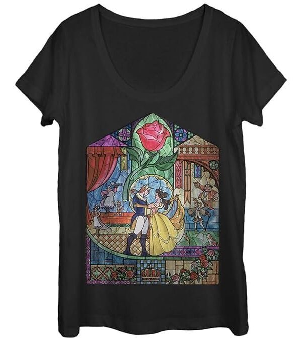 Fifth Sun Beauty and The Beast Women's Stained Glass Scoop Neck T-Shirt