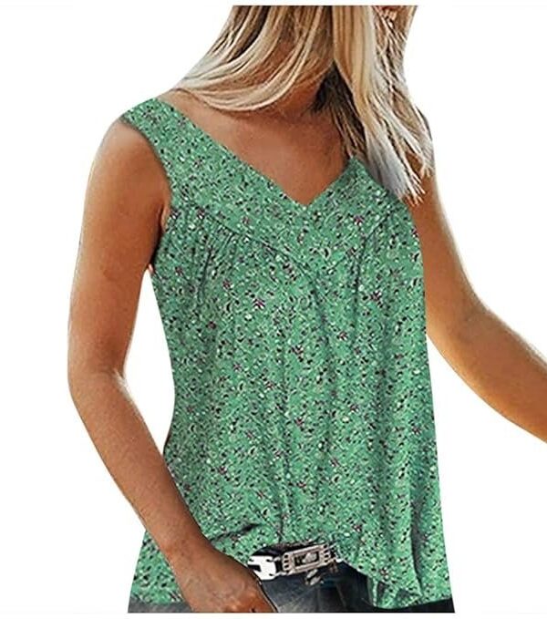 Women Sleeveless Stylish Latest Printed V-Neck Top Regular Fit T-Shirt
