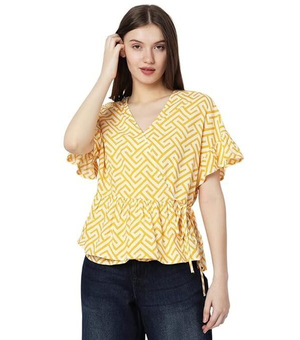 VERO MODA Printed Viscose V Neck Women's Top