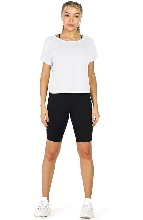icyzone Women's Sports T-Shirt Backless Short Sleeve Shirt Loose Casual Tops Yoga Top - L